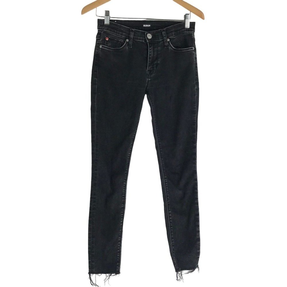 HUDSON Natalie Mid Rise Super Skinny Ankle Size 25 Black Raw Hem Jeans